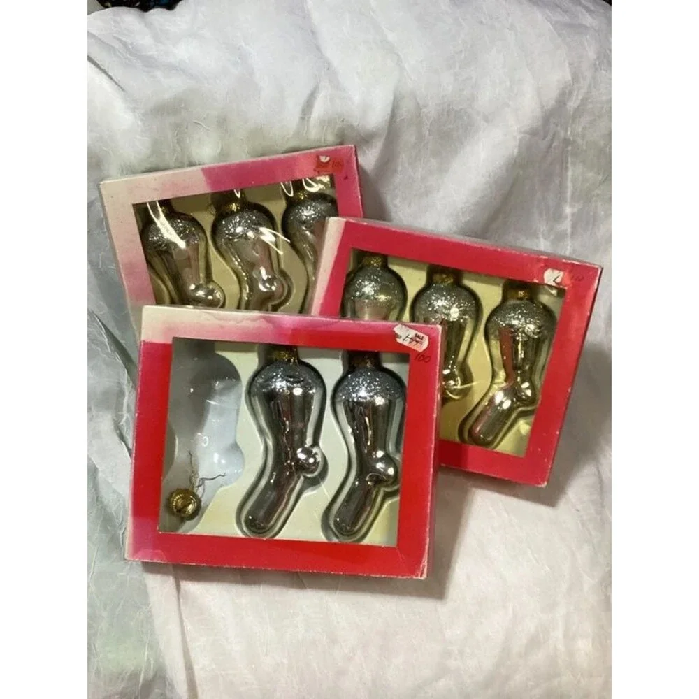 Old World Style Silver Glass Christmas Ornaments Stocking Shaped